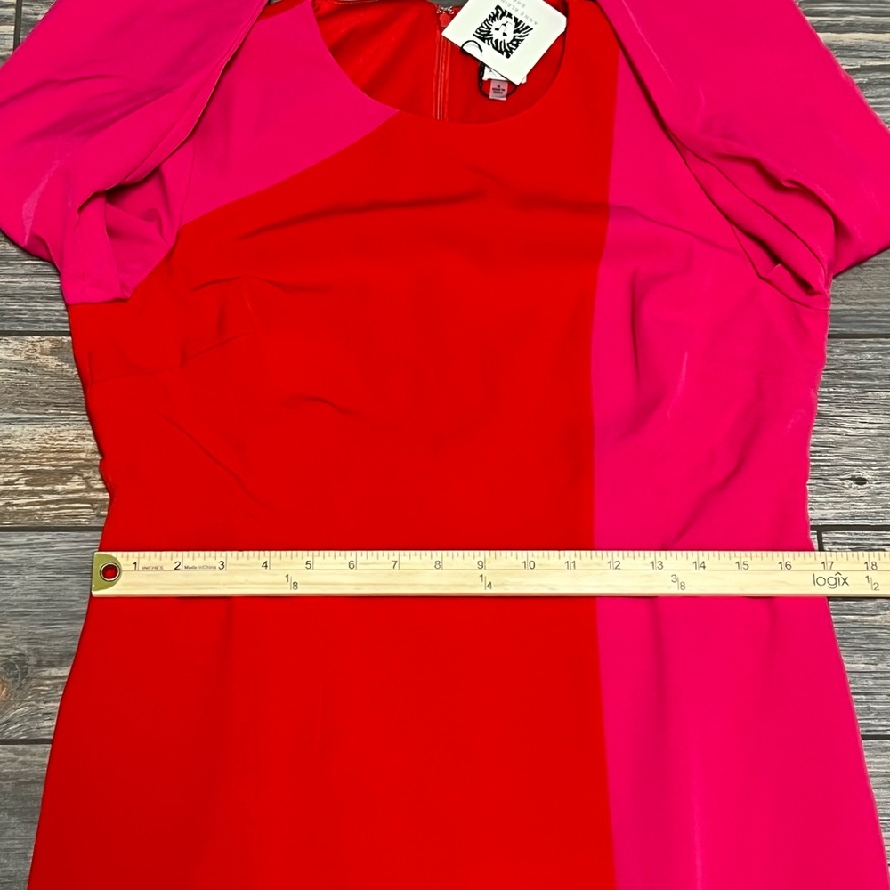 NWT Anne Klein Colorblock Red Pink Sheath Dress Size 6 Midi 3/4 Sleeve - Picture 7 of 12